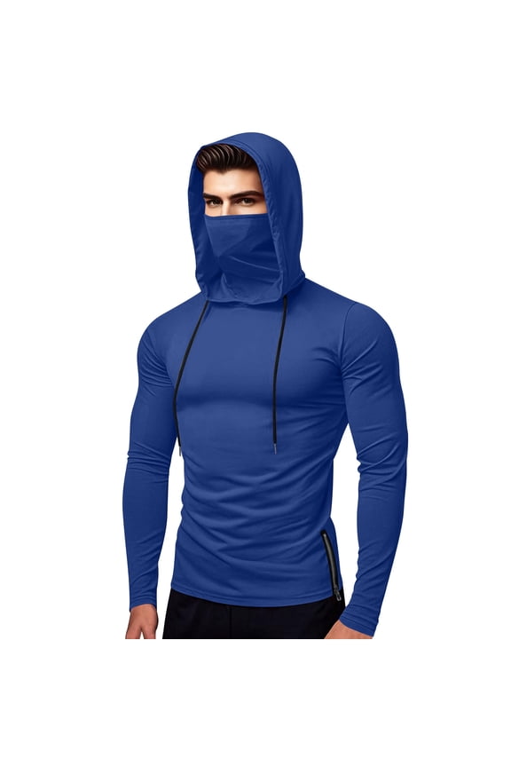 Men's Compression Hoddie with Face Mask Sweatshirt Long Sleeve Thermal Base Layer Top Active Running Pullover