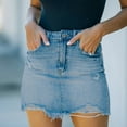 thumbnail image 1 of Xuyuer Mini Jean Skirts for Women Denim High Waisted Short Skirts with Pockets Casual Frayed Raw Hem Stretch Denim Skirts, 1 of 5