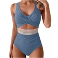 thumbnail image 1 of Xuyuer One Piece Swimsuit for Women Criss Cross Tummy Control V Neck Bathing Suit Color Block High Waisted Cutout Swimwear Beach, 1 of 5