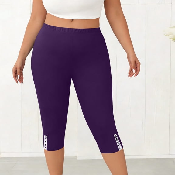 Xuyuer Plus Size Women's Sport Yoga Leggings Solid Elastic Waist Cropped Pants - Stretch Base Layer Pants for Workouts and Casual Comfort