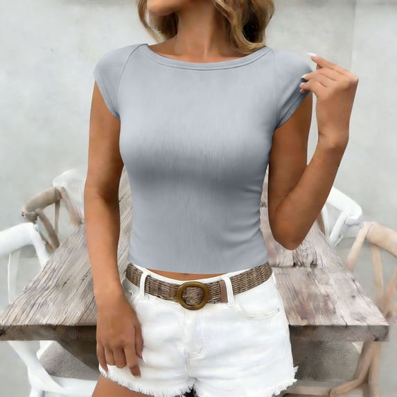 Xuyuer Ribbed Cap Sleeve Crop Tops for Women Tight Fitted Cropped T Shirts 2026 Summer Trendy Short Sleeve Tee