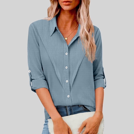 Xuyuer Spring Summer Shirts for Women Fashion Comfy Linen Plain Peasant Tunic Gauze Tops with Pocket Lapel Button Down Long Sleeve Tops 2026