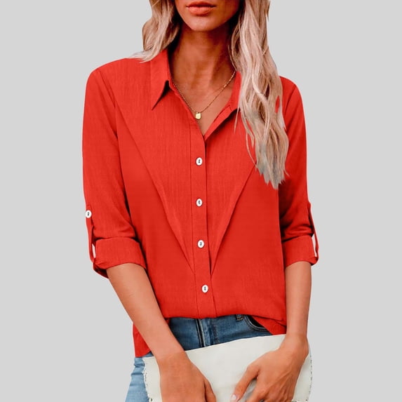 Xuyuer Spring Summer Shirts for Women Fashion Comfy Linen Plain Peasant Tunic Gauze Tops with Pocket Lapel Button Down Long Sleeve Tops 2026