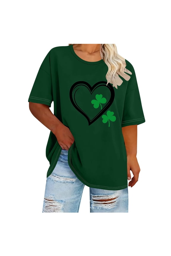 St Patrick's Day Shirt for Women Plus Size Tops Short Sleeve Casual T-Shirt Kindness Flowers Print Pullover Tunic 1X-5XCute Graphic Tees Loose Fit Flower Printing Crew Neck T Shirts