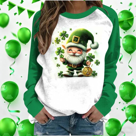Xuyuer St. Patrick's Day Sweatshirt for Women Irish Shamrock Pullover Shirts Tops Raglan Sleeve Lucky Leaf Clover Shirt