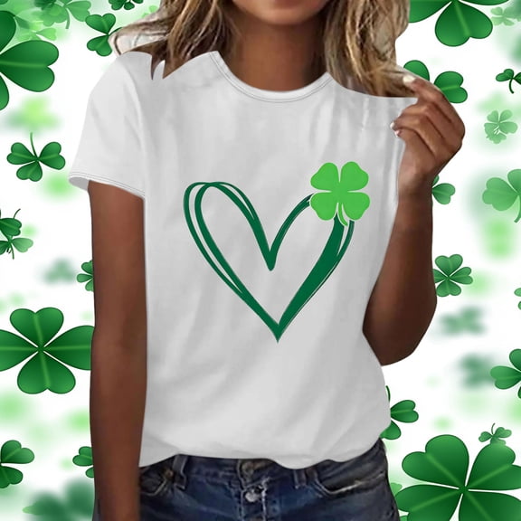 Xuyuer St. Patrick's Day Women Shamrock Clover Graphic Casual T-Shirt Short Sleeve Fashionable Tee Pullover Tops Shamrock Tee Round Neck T-Shirt Irish Tops
