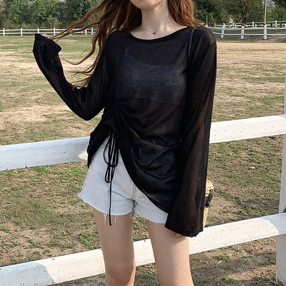 Xuyuer Sun Protection Women's Basic Skins Long-Sleeve Rashguard Lightweight Drawstring Top 2026