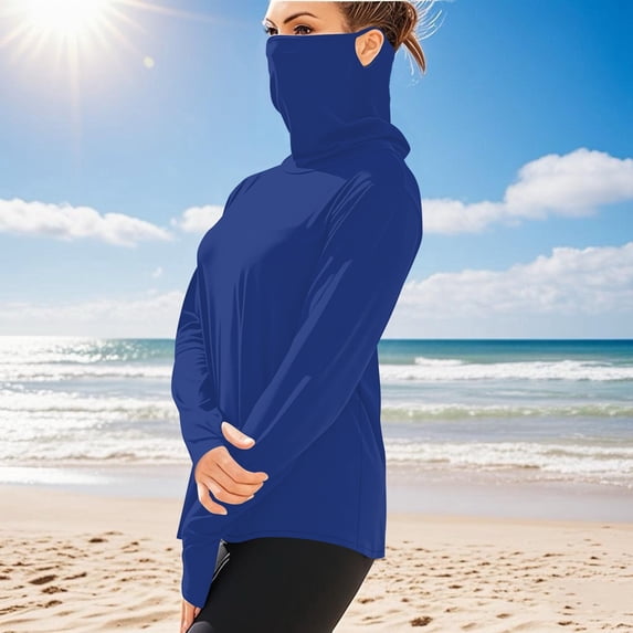 Xuyuer Sun Shirt Women Unisex UPF 50+ Rash Guard Long Sleeve Cooling Fishing Hiking Lightweight UV SPF with Mask Tops