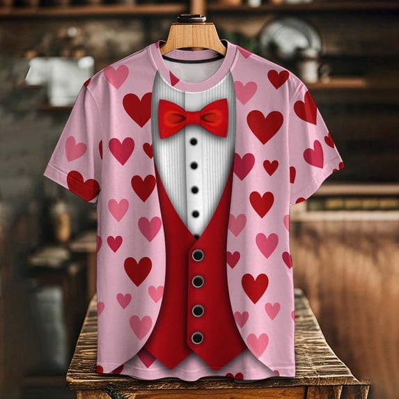 Xuyuer Valentine's Day Women's Tshirts Holiday Party Funny Costume 3D Print Funny Tuxedo Graphic Novelty Short Sleeve Crewneck Shirt Circus Costume Showman T-Shirts