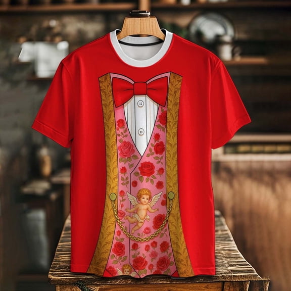 Xuyuer Valentine's Day Women's Tshirts Holiday Party Funny Costume 3D Print Funny Tuxedo Graphic Novelty Short Sleeve Crewneck Shirt Circus Costume Showman T-Shirts