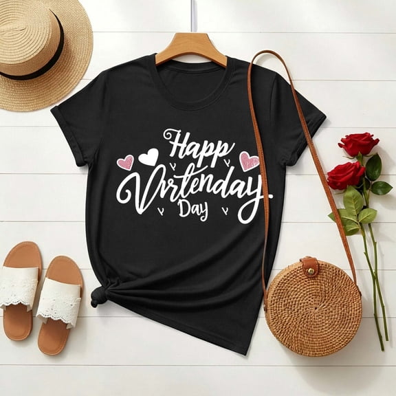 Xuyuer Valentine's day Women's Printed Round Neck Short Sleeve T-Shirt, Cute Pattern Top for Casual Outfits, Fashion Ladies Tee