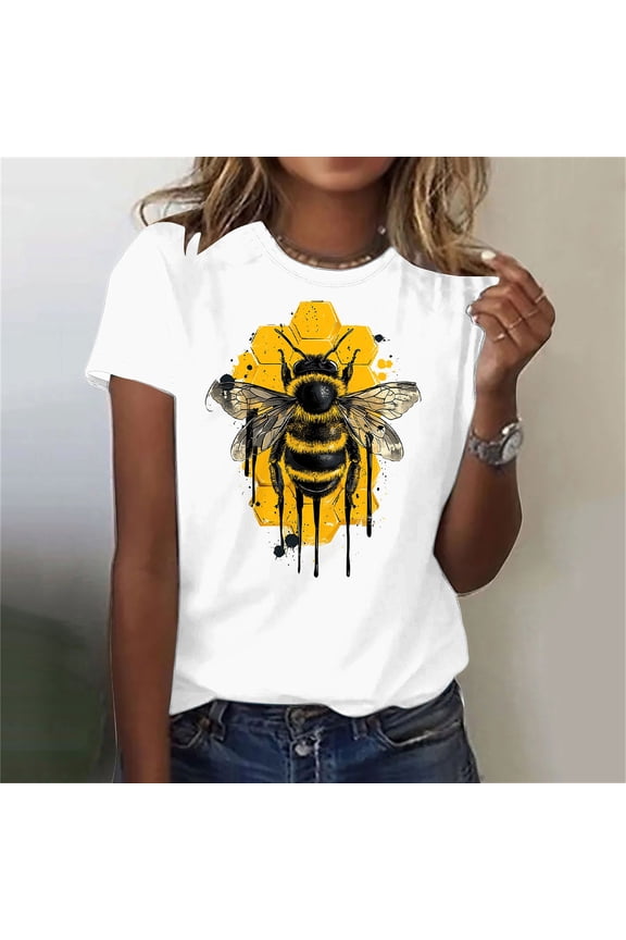Vintage Bee T-Shirts for Women Summer Cute Bee Graphic Short Sleeve Crew Neck Casual Tops Shirt - Funny Inspirational Casual Tee