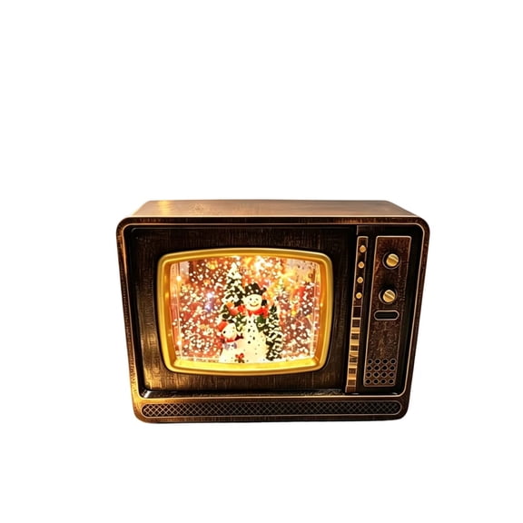 Xuyuer Vintage TV Style Christmas Snow Globe Lamp, Television Shaped Lighted Snow Decor with Santa Scene for Holiday Tabletop Home Decoration, #3