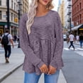 thumbnail image 1 of Xuyuer Waffle Knit Tops for Women Empire Waist Flowy Ruffle Peplum Babydoll Tops Crewneck Long Sleeve Tunic Sweaters, 1 of 5