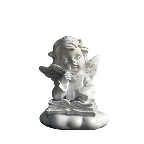 Xuyuer White Resin Cherub Figurine Set, Praying Hugging Angel Mini Statues, Desktop Ornament for Bookshelf Tabletop, Wedding Housewarming Memorial Gift,C
