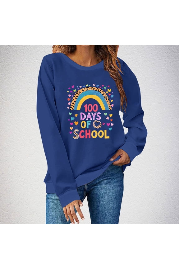 Women 100 Days of School Sweatshirt: Funny Teacher Shirts School Teaching Long Sleeves Teachers Gifts Tops Teacher Graphic T-Shirts School Days Tee Tops
