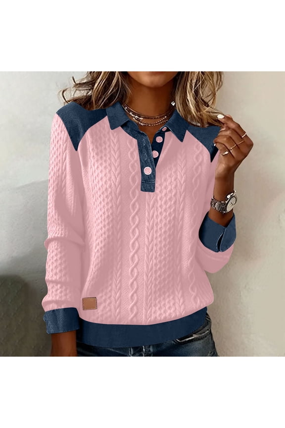 Women Button Down Denim Shirts Casual Long Sleeve V Neck Chambray Blouse Top Dressy Casual Work Shacket V Neck Lightweight Tops Lapel Denim Patchwork Stitching Bottun Tops