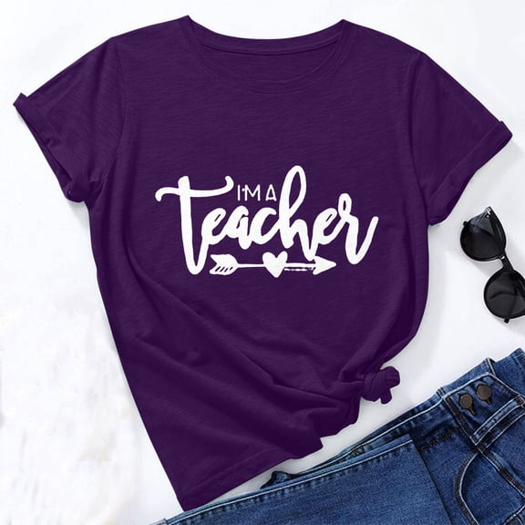 Xuyuer Women Choose Funny Cute Graphic Tee Blessed Inspirational Short Sleeve Summer Casual Tops Teacher Shirts for Women Weird Teachers Build Character Teacher Appreciation Gift Tee