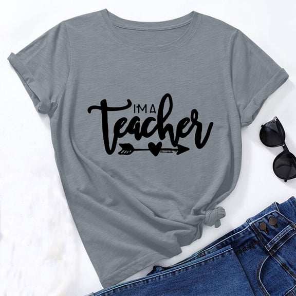Xuyuer Women Choose Funny Cute Graphic Tee Blessed Inspirational Short Sleeve Summer Casual Tops Teacher Shirts for Women Weird Teachers Build Character Teacher Appreciation Gift Tee