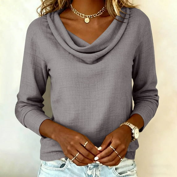 Xuyuer Women Cute Blouse Shirts Ruffle Pleated Trim Swing Babydoll Tops Y2k Classic Long Sleeve Tees Shirt for Women's Work Office Big Long Sleeve Top Shirt Tops Trendy 2026