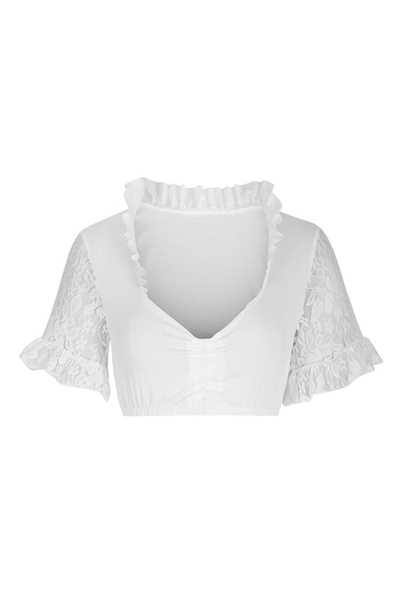 Women German Dirndl Blouse Bavarian Oktoberfest Costume Beer Festival Short Sleeve Round Neck White Dirndl Shirts Crop Tops