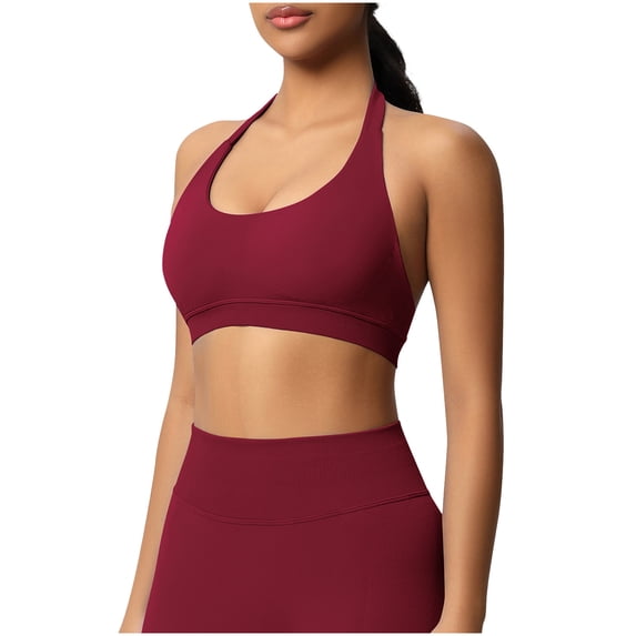 Xuyuer Women Halter Sports Bra Workout Seamless Padded Basic Bra Open Back Yoga Gym Crop Top