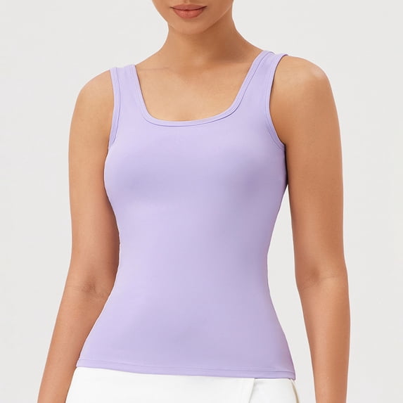 Xuyuer Women Workout Tank Tops Square collar Racerback Going Out Ribbed Basic Slim Fit Yoga Gym Shirts 2026 Summer Camisole Seamless Full Length Gym Tops Athletic Yoga Top Built in Bra