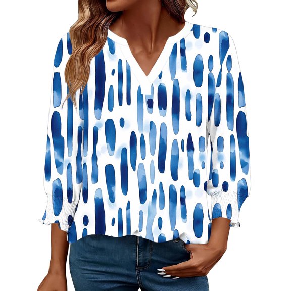 Xuyuer Women's 3/4 Sleeve Tops Loose Fit Dressy Casual T Shirts for Women Basic Tees Blouses with Smocked Cuffs Casual Womens Tops Trendy Summer Spring Shirts S-2XL Tops 2026
