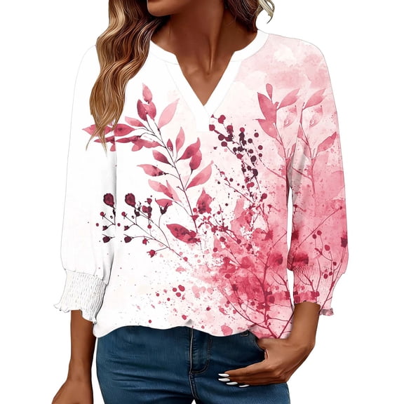 Xuyuer Women's 3/4 Sleeve Tops Loose Fit Dressy Casual T Shirts for Women Basic Tees Blouses with Smocked Cuffs Casual Womens Tops Trendy Summer Spring Shirts S-2XL Tops 2026
