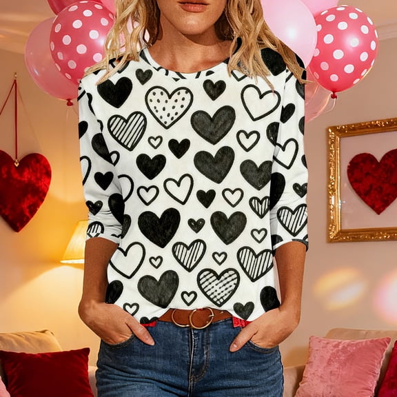 Xuyuer Women's Casual 3/4 Sleeve T-Shirts Round Neck Cute Tunic Tops Basic Tees Blouses Business Work Tee Top Summer Tunic Tops Dressy T-Shirts Pleated Shirts Fit Pullover Tshirts