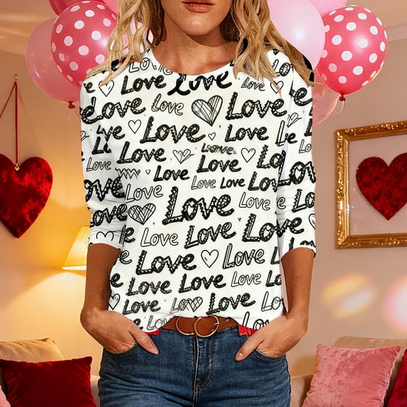 Xuyuer Women's Casual 3/4 Sleeve T-Shirts Round Neck Cute Tunic Tops Basic Tees Blouses Business Work Tee Top Summer Tunic Tops Dressy T-Shirts Pleated Shirts Fit Pullover Tshirts