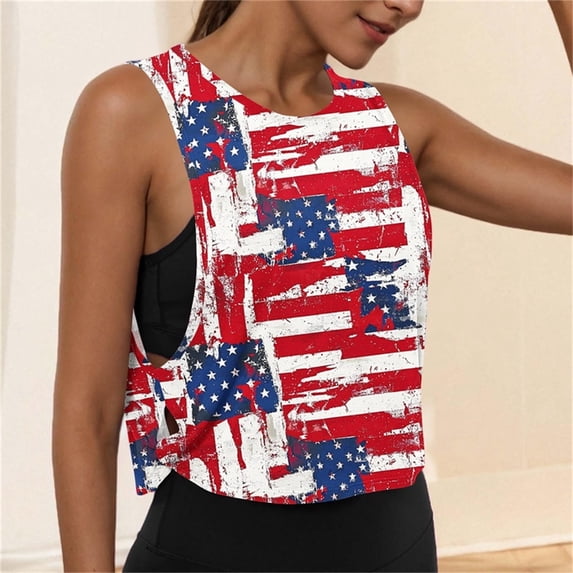 Xuyuer Women's Casual Printed Athletic Side Cutout Crew Neck Sleeveless Pullover Tank Soft Breathable Summer Daily Wear Loose Fit