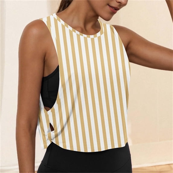 Xuyuer Women's Casual Printed Athletic Side Cutout Crew Neck Sleeveless Top Soft Breathable Summer Daily Wear Loose Fit Blouse