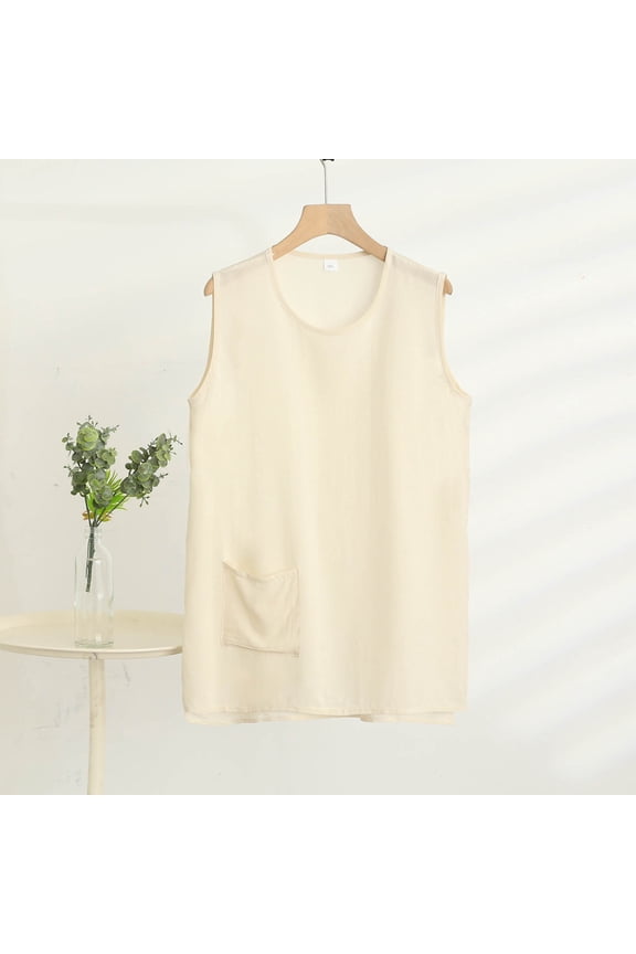 Women's Casual Solid Sleeveless Pocket Round Neck Tank Top - Simple Vest for Summer Layering and Minimalist Outfits