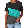 thumbnail image 1 of Xuyuer Women's Color Block Tops Short Sleeve Crew Neck T Shirts Summer Casual Tees Womens Color Block Short Sleeve Tops Casual T-Shirt Striped Tunic Tops - Womens Tee Tshirt Blouses, 1 of 8