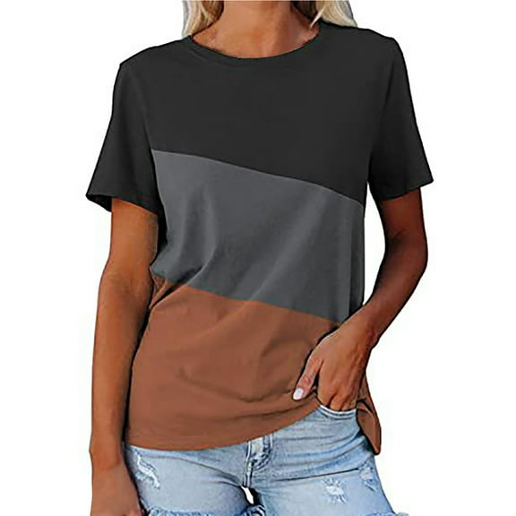 Xuyuer Women's Color Block Tops Short Sleeve Crew Neck T Shirts Summer Casual Tees Womens Color Block Short Sleeve Tops Casual T-Shirt Striped Tunic Tops - Womens Tee Tshirt Blouses