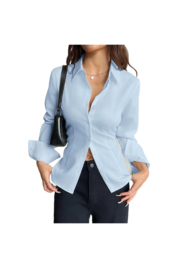 Women Business Casual Tops, 2025 Fall Trendy Blouses, Long Sleeve Peplum Work Shirts V Neck Office Outfits