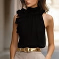 thumbnail image 1 of Xuyuer Women's Elegant Blouse Solid Ruffle Trim Sleeveless Mock Neck Halter Tank Top Office Work Business Outfit, 1 of 5