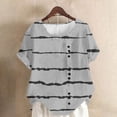 thumbnail image 1 of Xuyuer Women's Fashion Casual Random Stripe Print Short Sleeve Linen-Like Button T-Shirt Top - Cute Blouse, Short Sleeve Tops for Women, Business Casual Tops, Summer Tops, 1 of 4