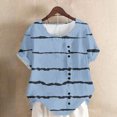 thumbnail image 1 of Xuyuer Women's Fashion Casual Random Stripe Print Short Sleeve Linen-Like Button T-Shirt Top - Cute Blouse, Short Sleeve Tops for Women, Business Casual Tops, Summer Tops, 1 of 4