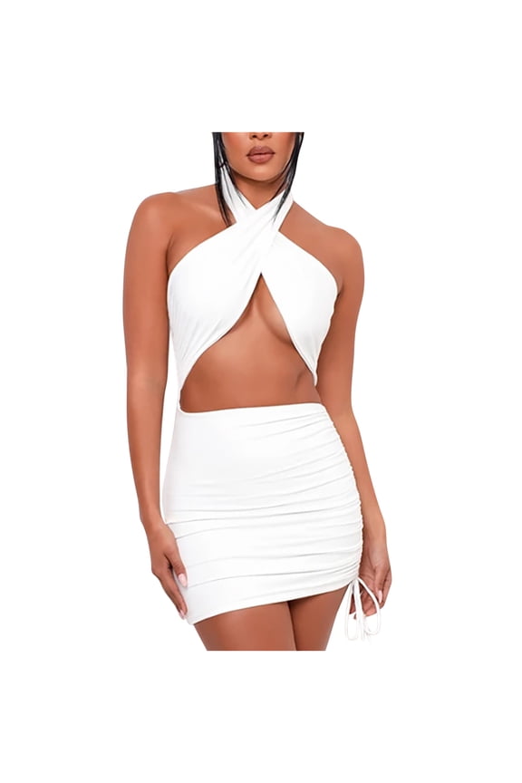 Women's Fashion Halter Backless Fitted Cut-Out Bodycon Dress - Slim Mini Dress for Night Events