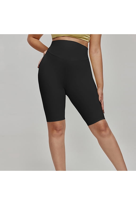 Women's Fashion Solid Plus Size High Waist Strong Compression Sport Yoga 5" Shorts - Athletic Bottoms, Pants for Women