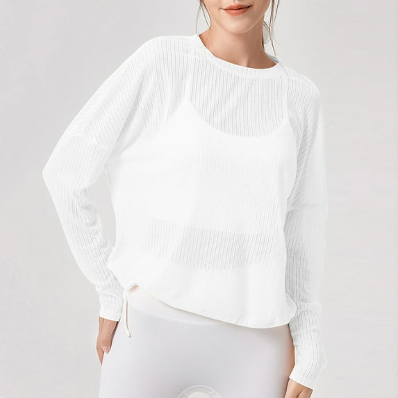 Xuyuer Women's Four Seasons Long Sleeve Sheer Workout Top Yoga Coverups Breathable Athletic Soft Comfy Loose Sprots Exercise Solid Color Tee Shirt