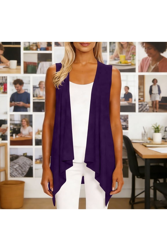 Women's Long Knit Cardigan Vest Casual Sleeveless Open Front Draped Duster Vest (Available in Plus Size)