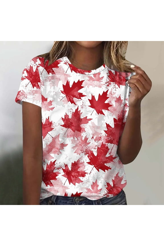 Women's Orange Autumn Maple Leaf Festival Print Crew Neck Short Sleeve T Shirt Top Casual Soft Breathable Summer Daily Wear Loose Fit Blouse