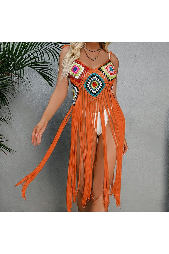 Women's Plus Size Floral Crochet Cami Top Boho Hollow Out Fringe Sleeveless V Neck Cover Up Tops