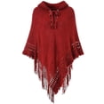 thumbnail image 1 of Xuyuer Women's Plus Size Fringe Cape Knit Hooded Tunic - Bohemian Style Cover-Up for Layered Casual Outfits and Statement Fashion, 1 of 3