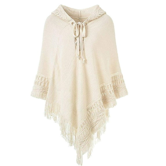 Xuyuer Women's Plus Size Fringe Cape Knit Hooded Tunic - Bohemian Style Cover-Up for Layered Casual Outfits and Statement Fashion