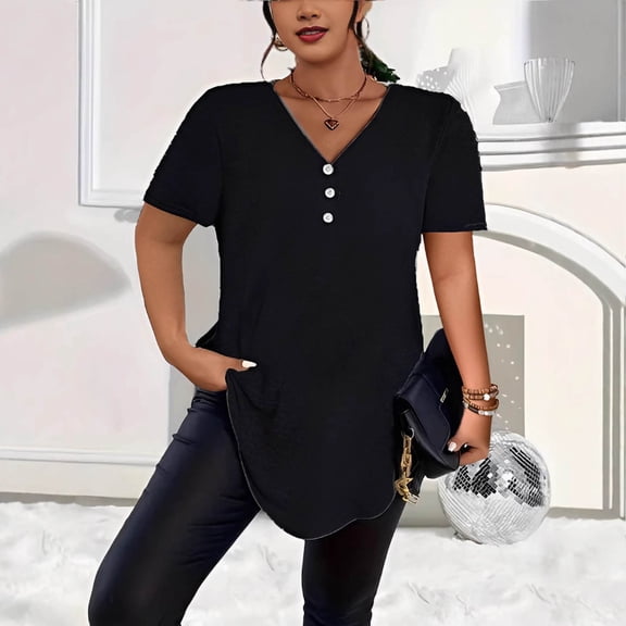 Xuyuer Women's Plus Size Short Sleeve V-Neck Blouses Spring/Summer Basic Shirt T-Shirt Top