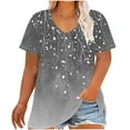 thumbnail image 1 of Xuyuer Women's Plus Size V-Neck Solid Color Printed Short Sleeve Summer Base T-Shirt - Soft and breathable for summer layering, casual outfits, and versatile wear, 1 of 5
